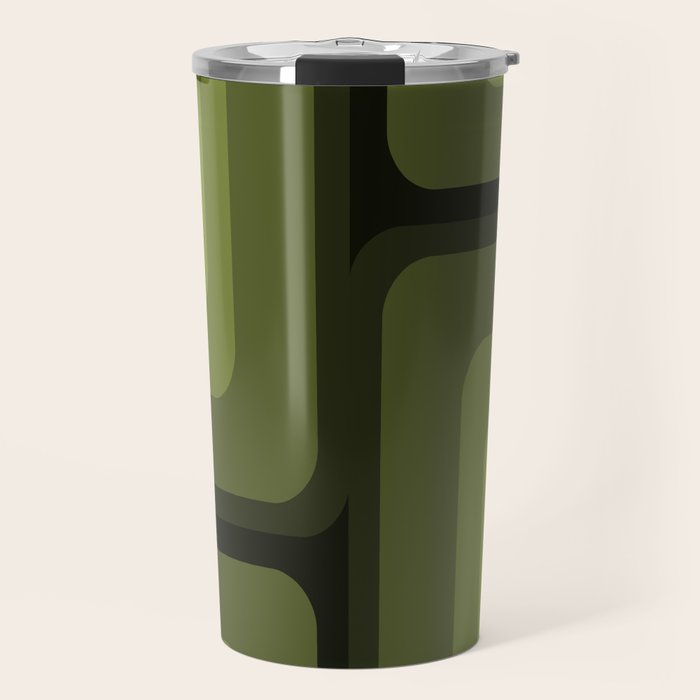 Mid Century Modern Long Rectangles Dark Olive Green Travel Mug Gallery Image 1