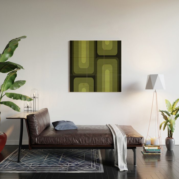 Mid Century Modern Long Rectangles Dark Olive Green Wood Wall Art Gallery Image 2