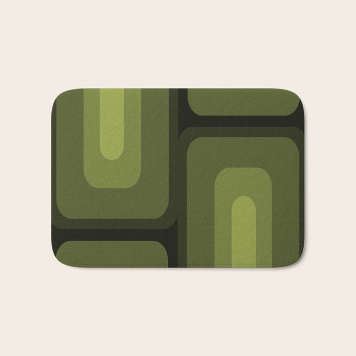 Mid Century Modern Long Rectangles Dark Olive Green Bath Mat Gallery Image 1