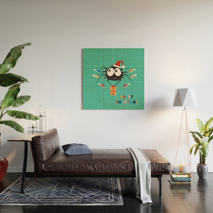 Happy Christmas Santa Spider Wood Wall Art Gallery Image 2