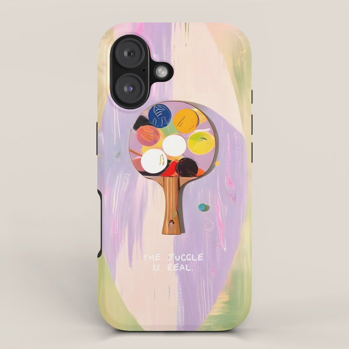 The Juggle Is Real. Ping-Pong Table Tennis Hustle, Sports Active Painting, Eclectic Bohemian Contemporary Motivation, Boss Mindset Work For Yourself Independence Illustration iPhone Case Gallery Image 1