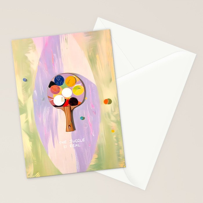 The Juggle Is Real. Ping-Pong Table Tennis Hustle, Sports Active Painting, Eclectic Bohemian Contemporary Motivation, Boss Mindset Work For Yourself Independence Illustration Stationery Card Gallery Image 2