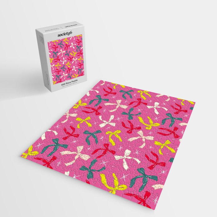 Festive Bows on Pink Background Jigsaw Puzzle Gallery Image 2