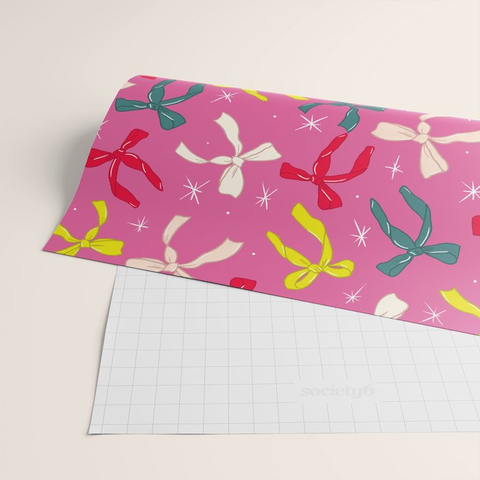 Festive Bows on Pink Background Wrapping Paper Gallery Image 2