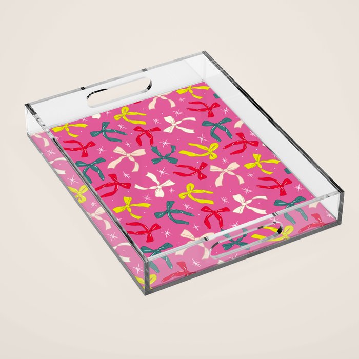 Festive Bows on Pink Background Acrylic Tray Gallery Image 1