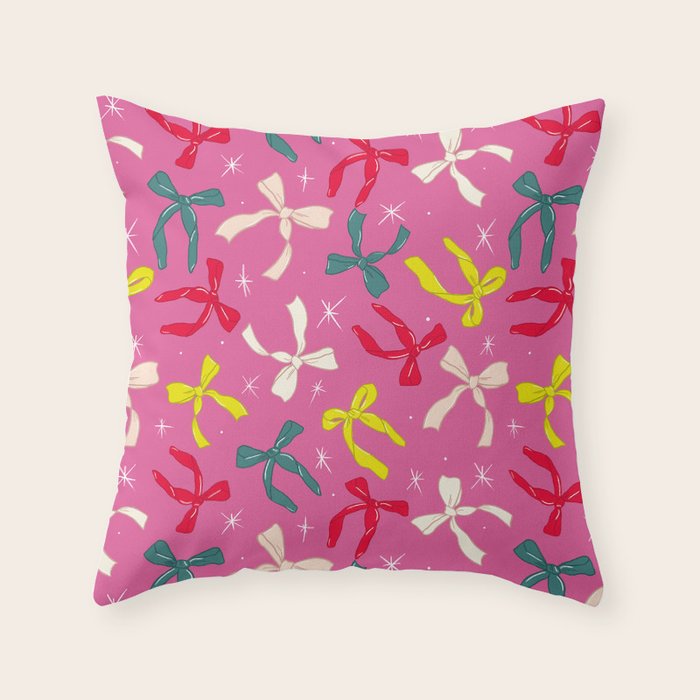 Festive Bows on Pink Background Throw Pillow Gallery Image 6