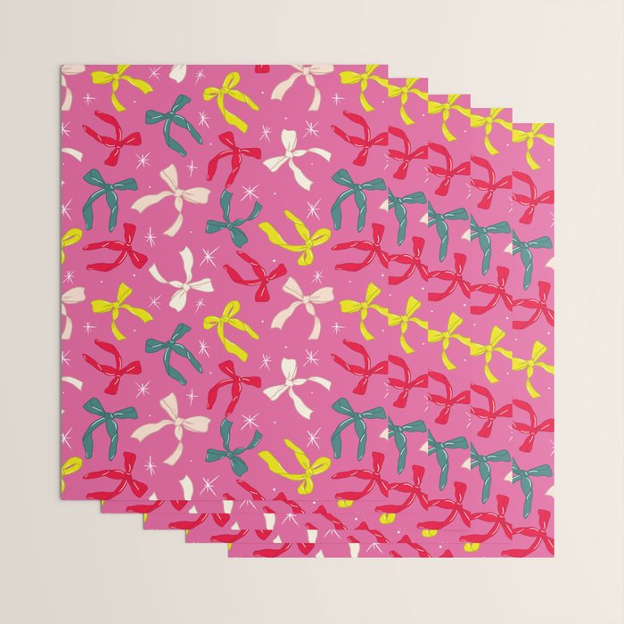 Festive Bows on Pink Background Wrapping Paper Gallery Image 3