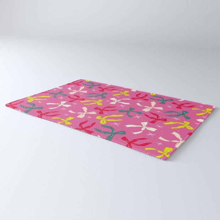Festive Bows on Pink Background Rug Gallery Image 3