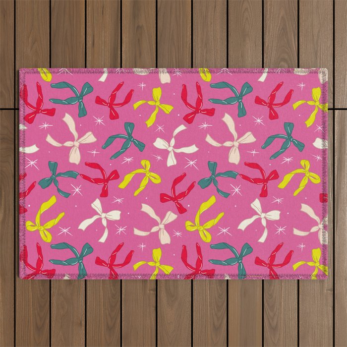 Festive Bows on Pink Background Outdoor Rug Gallery Image 1