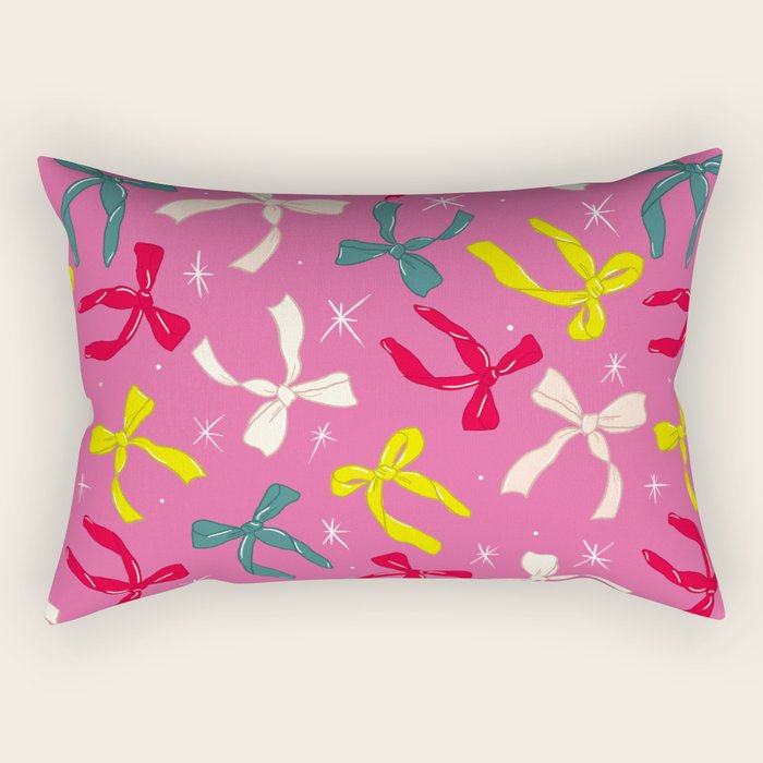 Festive Bows on Pink Background Rectangular Pillow Gallery Image 1