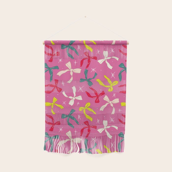 Festive Bows on Pink Background Wall Hanging Gallery Image 1