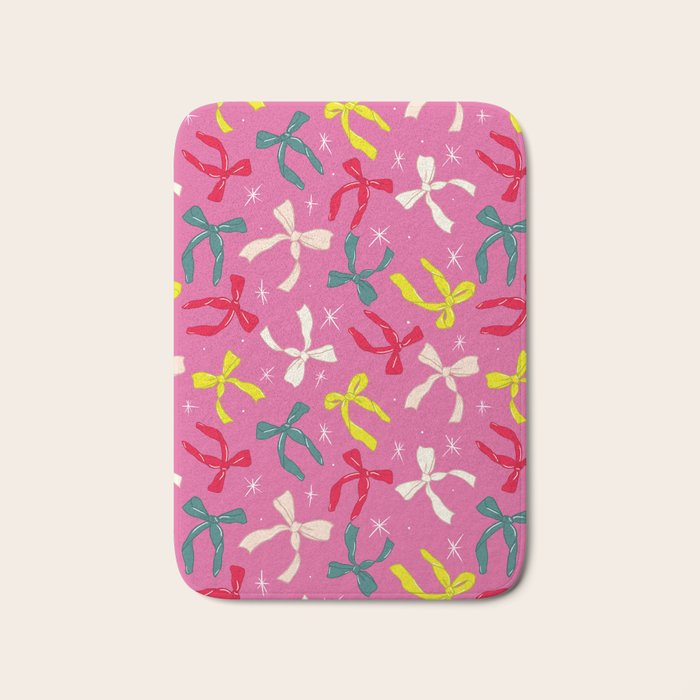 Festive Bows on Pink Background Bath Mat Gallery Image 1