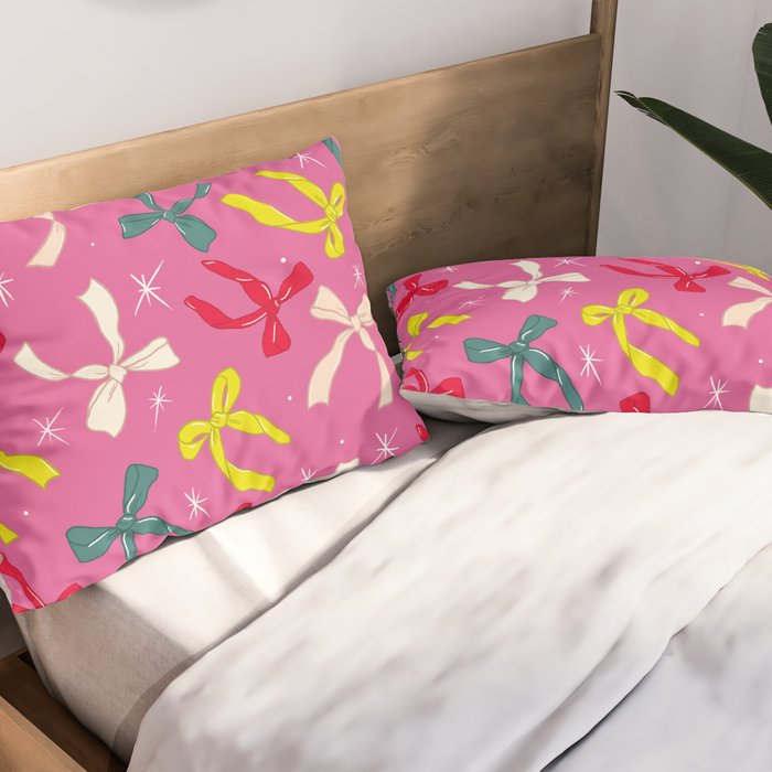 Festive Bows on Pink Background Pillow Sham Gallery Image 2