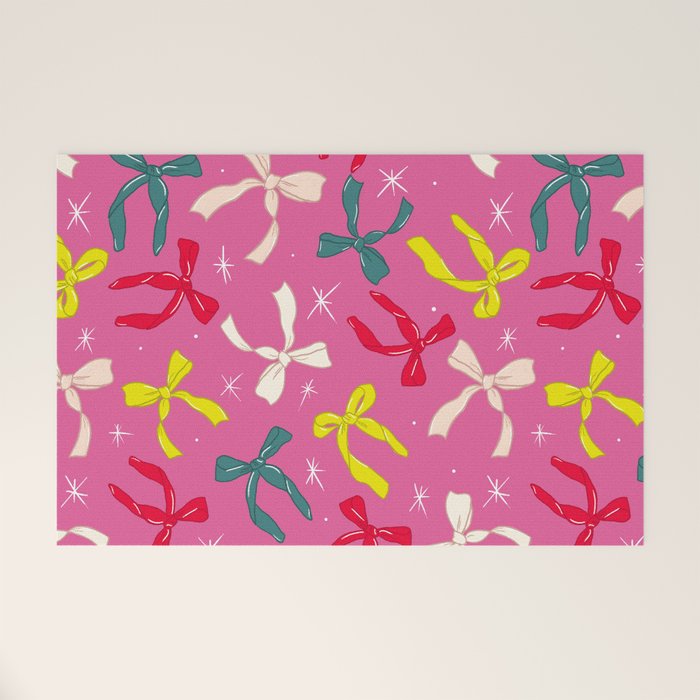 Festive Bows on Pink Background Welcome Mat Gallery Image 1