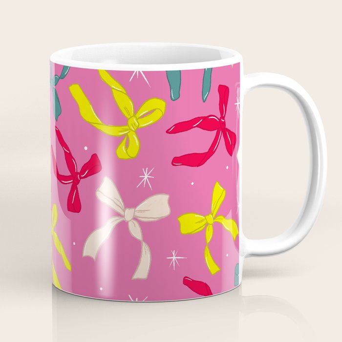 Festive Bows on Pink Background Coffee Mug Gallery Image 1