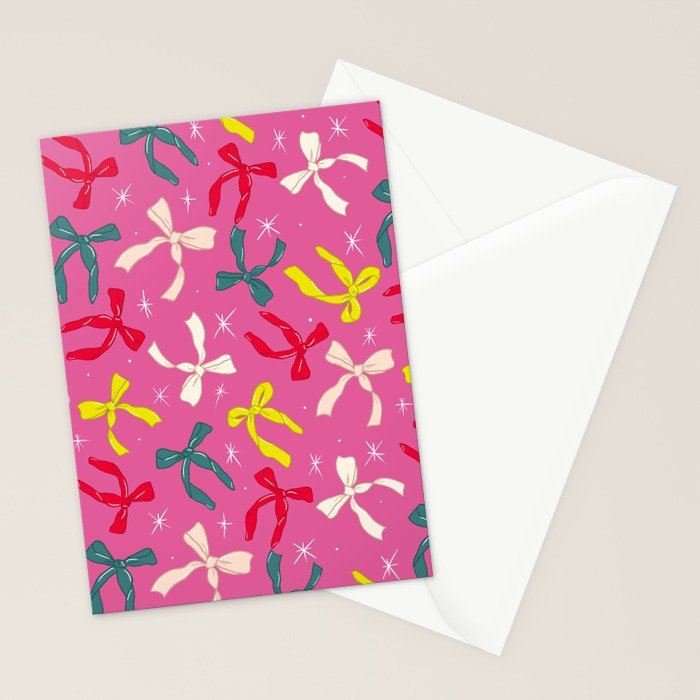 Festive Bows on Pink Background Stationery Card Gallery Image 2