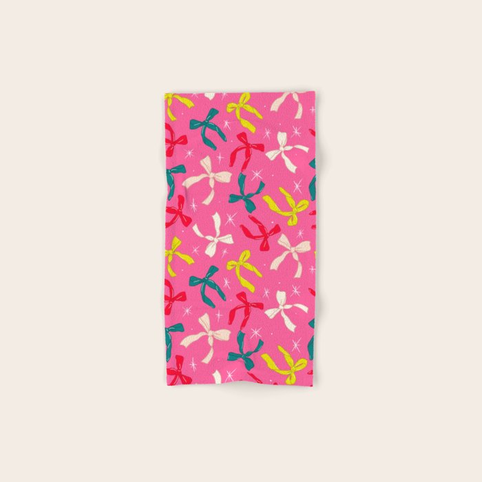 Festive Bows on Pink Background Bath Towel Gallery Image 1