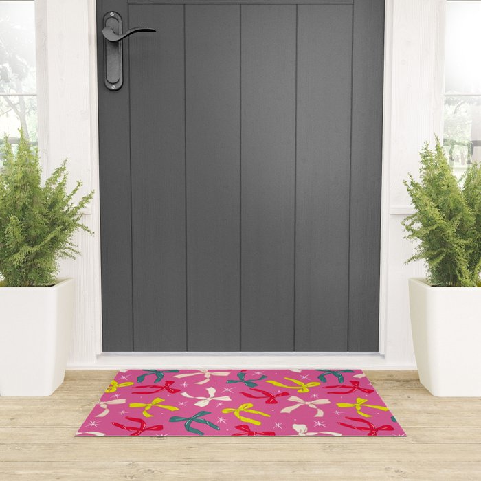 Festive Bows on Pink Background Welcome Mat Gallery Image 3