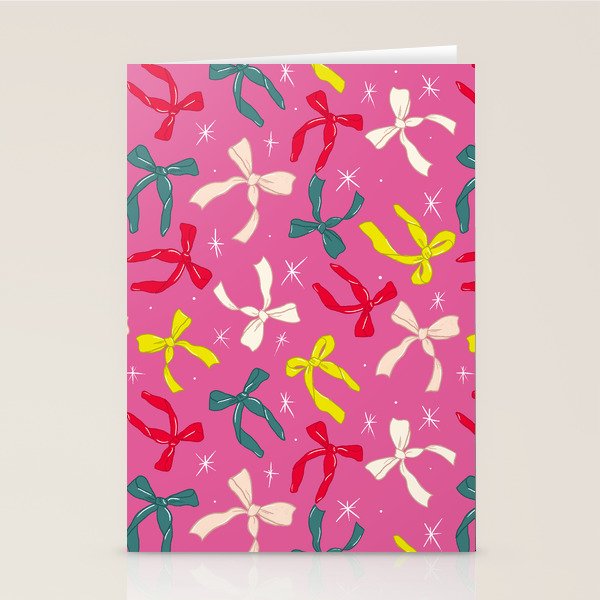 Festive Bows on Pink Background Stationery Card Gallery Image 1