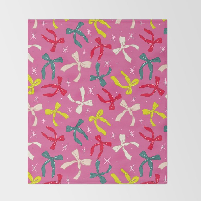 Festive Bows on Pink Background Throw Blanket Gallery Image 2