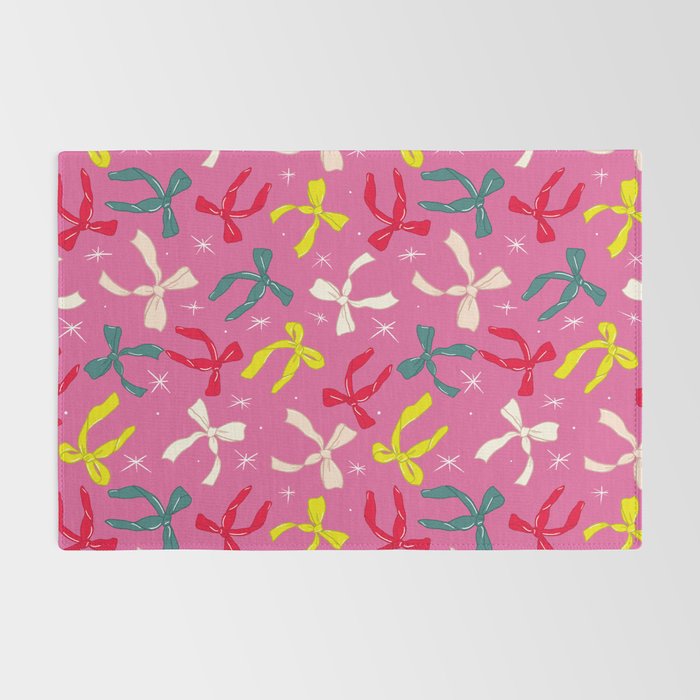 Festive Bows on Pink Background Rug Gallery Image 2