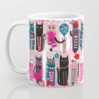 Feline Christmas vibes // pastel pink background green fuchsia pink white and black kittens Coffee Mug Gallery Image 3