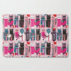 Feline Christmas vibes // pastel pink background green fuchsia pink white and black kittens Cutting Board Gallery Image 1