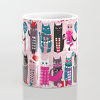 Feline Christmas vibes // pastel pink background green fuchsia pink white and black kittens Coffee Mug Gallery Image 4