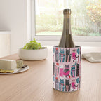 Feline Christmas vibes // pastel pink background green fuchsia pink white and black kittens Wine Chiller Gallery Image 4