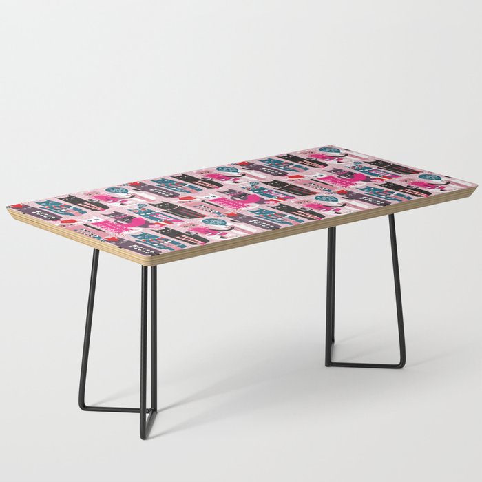 Feline Christmas vibes // pastel pink background green fuchsia pink white and black kittens Coffee Table Gallery Image 1