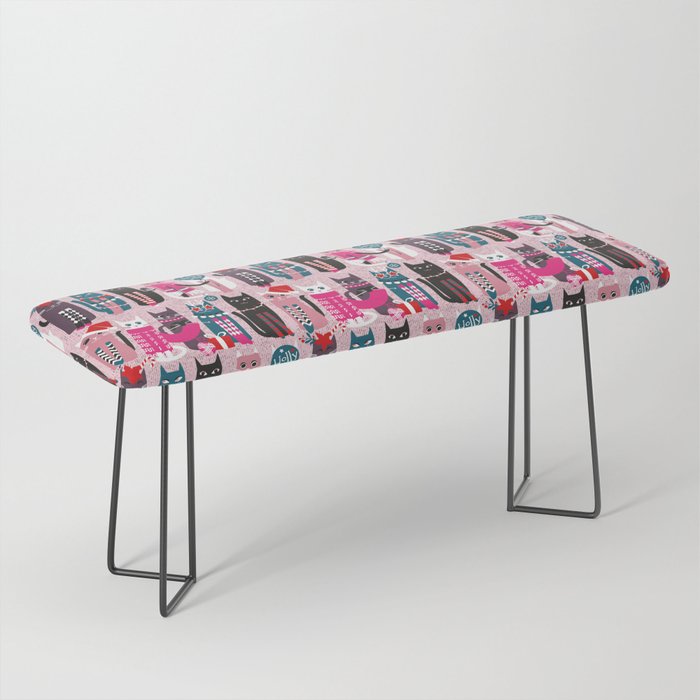 Feline Christmas vibes // pastel pink background green fuchsia pink white and black kittens Bench Gallery Image 1