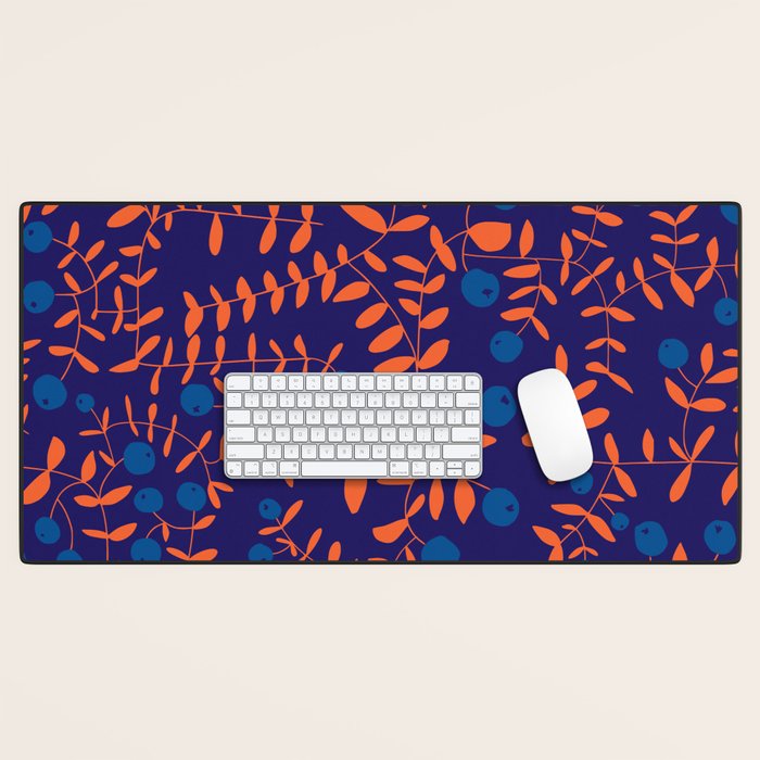 Block print berries blue Desk Mat Gallery Image 1