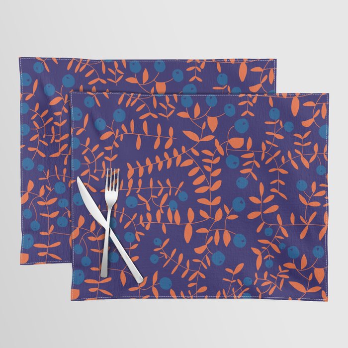 Block print berries blue Placemat Gallery Image 1