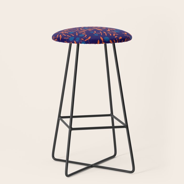 Block print berries blue Stool Gallery Image 1