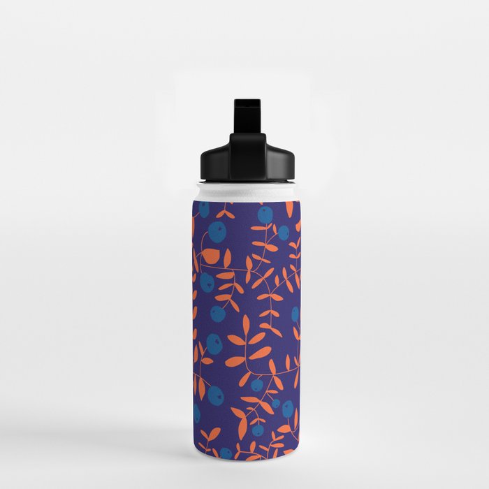 Block print berries blue Water Bottle Gallery Image 2