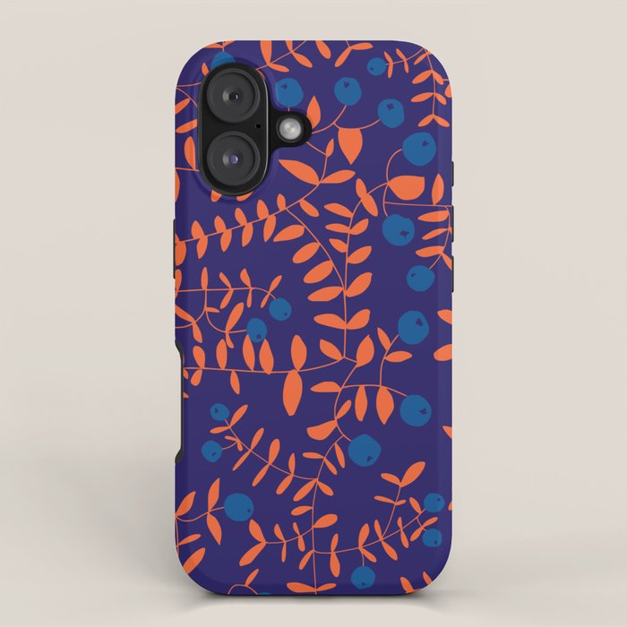 Block print berries blue iPhone Case Gallery Image 1