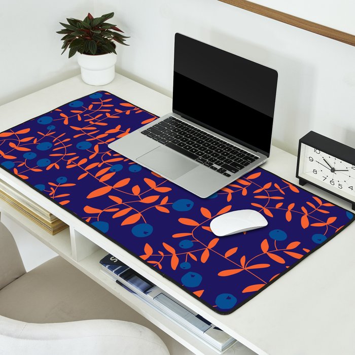 Block print berries blue Desk Mat Gallery Image 2