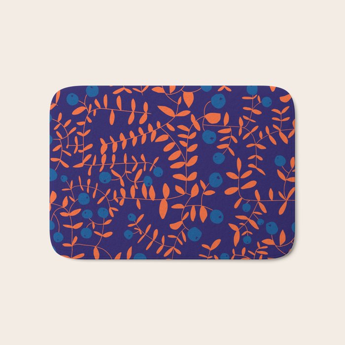 Block print berries blue Bath Mat Gallery Image 1