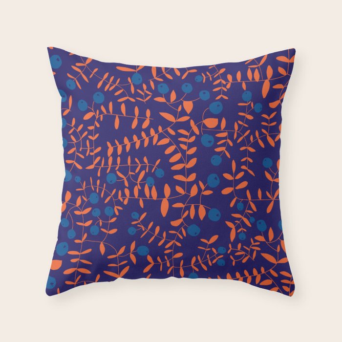 Block print berries blue Throw Pillow Gallery Image 1