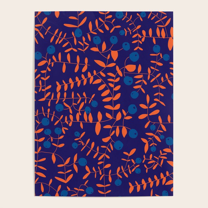 Block print berries blue Poster Gallery Image 4