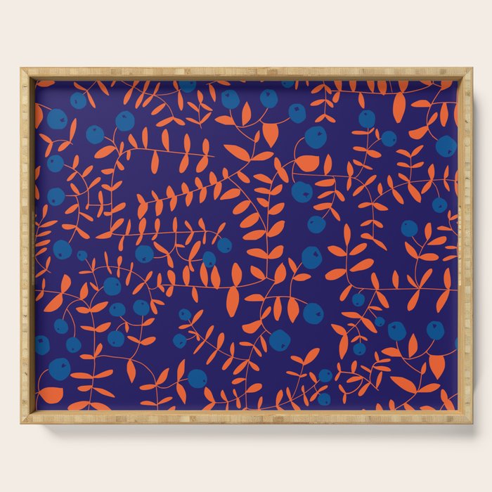 Block print berries blue Serving Tray Gallery Image 1