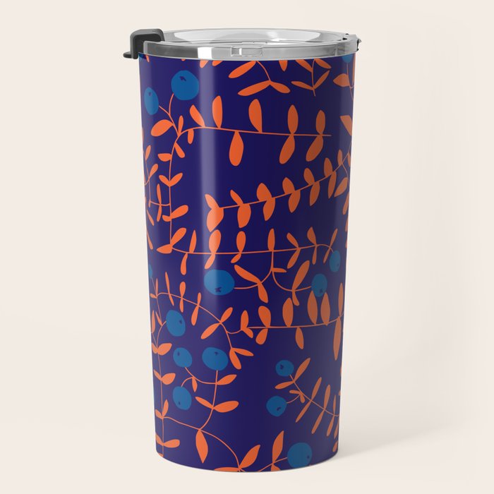 Block print berries blue Travel Mug Gallery Image 3