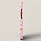 Groovy Smiley Faces on Pastel Pink Twisted Checkerboard iPhone Case Gallery Image 2