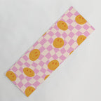 Groovy Smiley Faces on Pastel Pink Twisted Checkerboard Yoga Mat Gallery Image 1