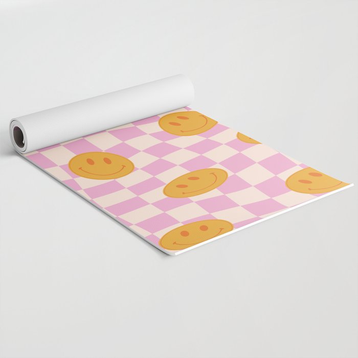Groovy Smiley Faces on Pastel Pink Twisted Checkerboard Yoga Mat Gallery Image 2