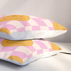 Groovy Smiley Faces on Pastel Pink Twisted Checkerboard Pillow Sham Gallery Image 3