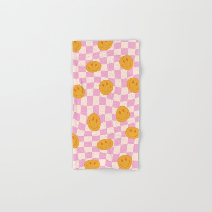 Groovy Smiley Faces on Pastel Pink Twisted Checkerboard Bath Towel Gallery Image 1