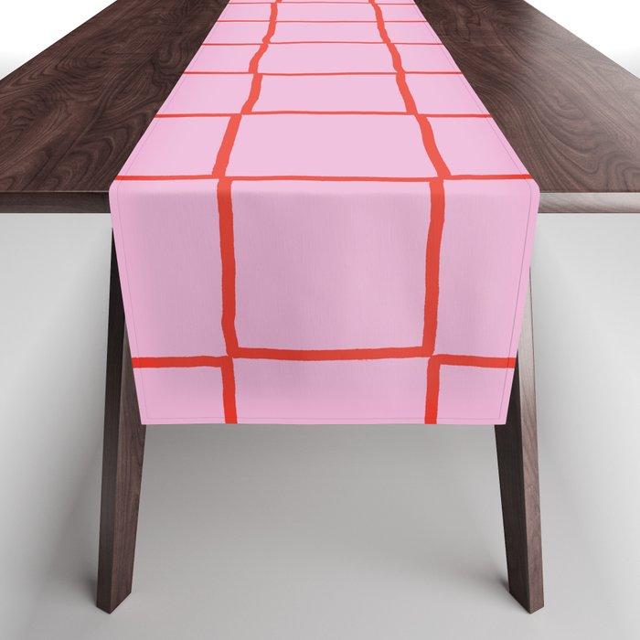 Retro Pink + Red Tiles Checker Plaid Table Runner Gallery Image 1