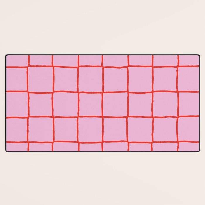 Retro Pink + Red Tiles Checker Plaid Desk Mat Gallery Image 3