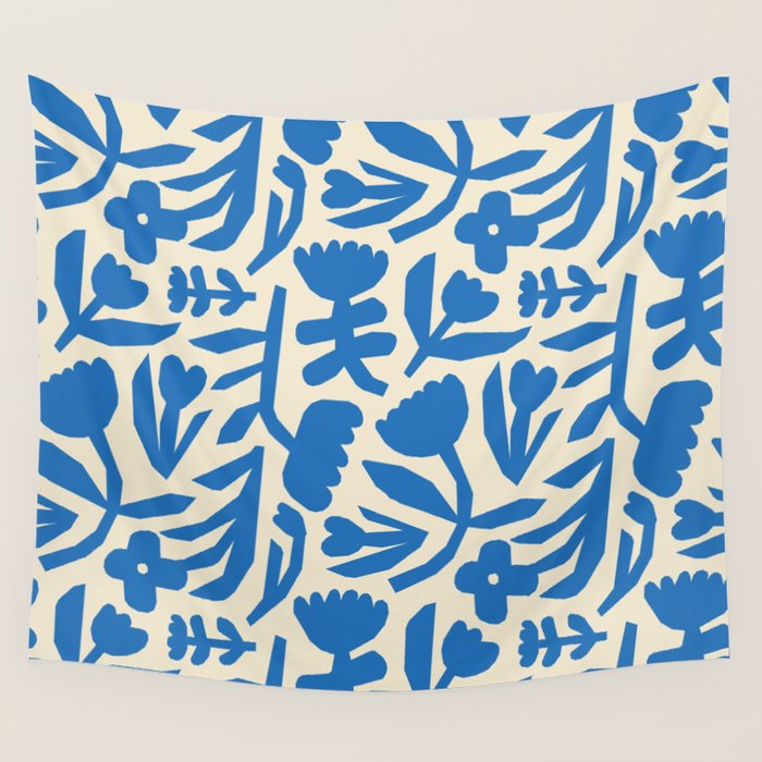 Blue flower nature art pattern Wall Tapestry Gallery Image 4